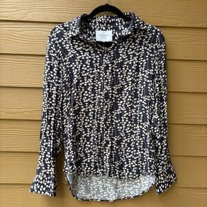 Rochelle Behrens The Shirt Blue Floral Long Sleeve Button Up Blouse Size Small